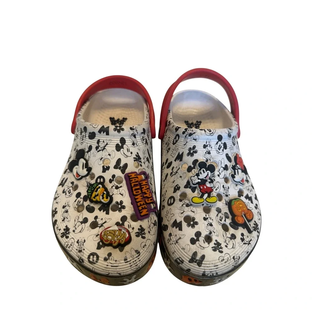 Disney Crocs Mickey Mouse Halloween Platform Clogs White Red Jibbitz Charm Sz 4